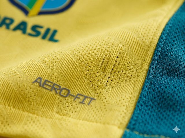 Detalhe em close do tecido dry-fit da camisa